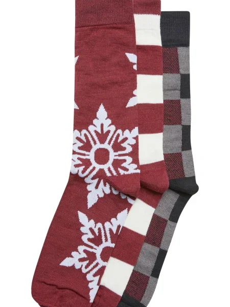 Urban Classics Nogavice Christmas Snowflakes modra / siva / burgund / bela rdeča
