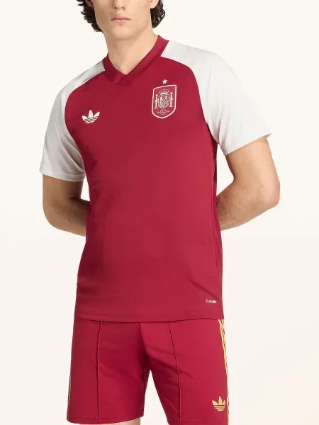 Adidas Rozcvičovací Tričko Španělsko – Venku tmavě červená / bílá vínové