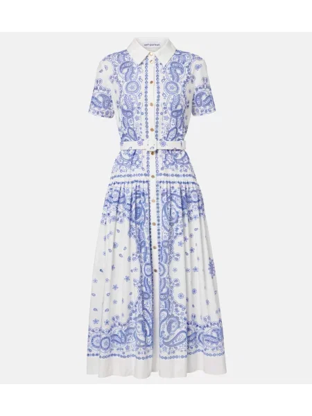 Haftowana sukienka midi Self-portrait z wzorem paisley biała