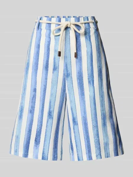 Bermudy lniane o kroju baggy fit z wiązanym Christian Berg Woman niebieskie