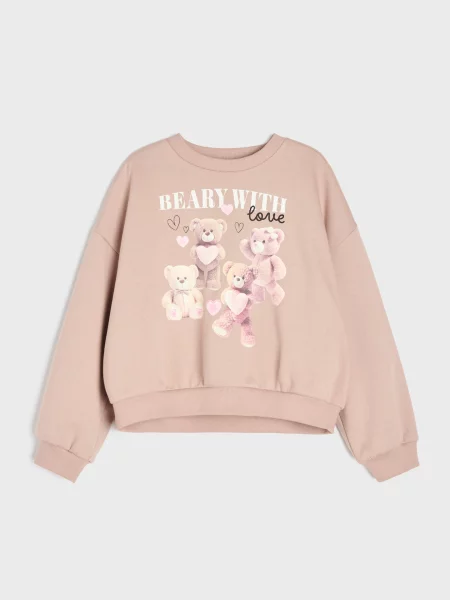 Sinsay Mikina crewneck s potiskem medvídků světle fialová