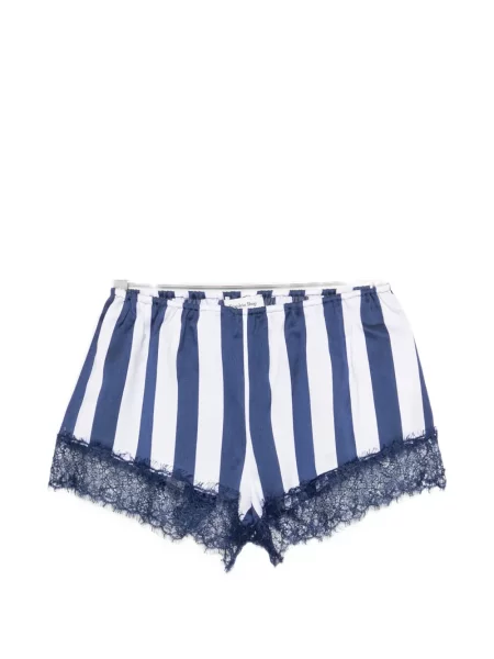 Pantaloni scurți The Frankie Shop cu dungi din dantelă albastru