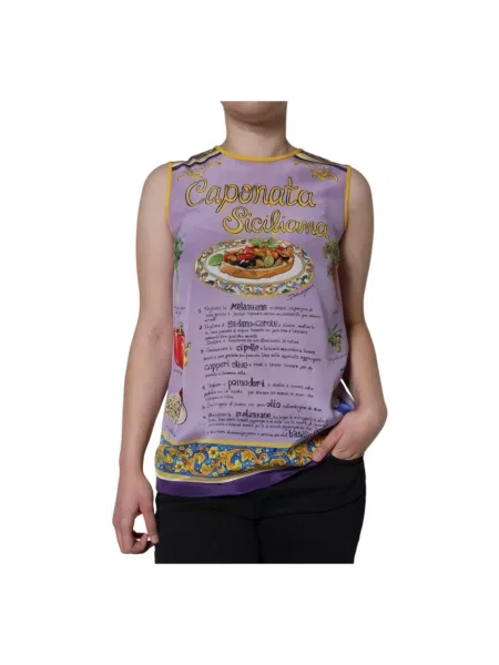 Jedwabny top Dolce And Gabbana z nadrukiem fioletowy