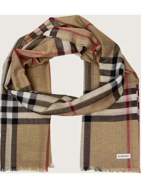 Fular Burberry de lână în carouri bej
