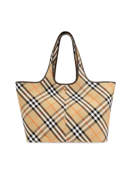 Wielobarwność shopperka Burberry płócienna w kratkę beżowa
