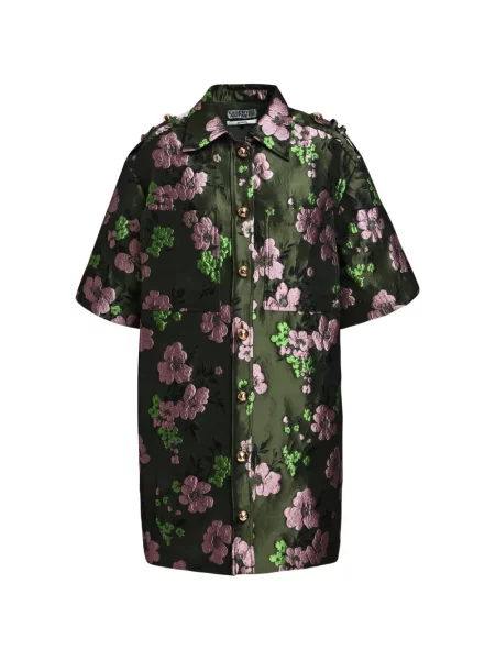 Rochie tip cămașă Essentiel Antwerp cu model floral din jacard verde
