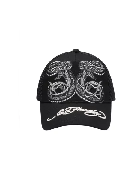 Czapka z daszkiem Ed Hardy z siateczką w wężowy wzór czarna