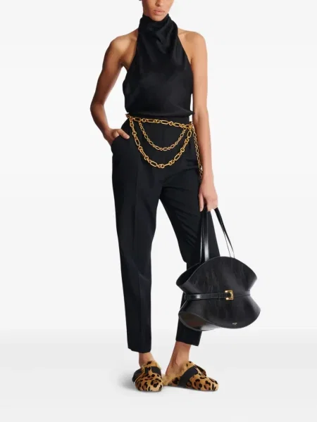 Top Balmain de mătase cu gât halter negru