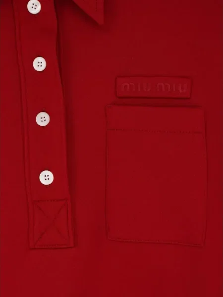 Haftowany kołnierzykowy top Miu Miu czerwony