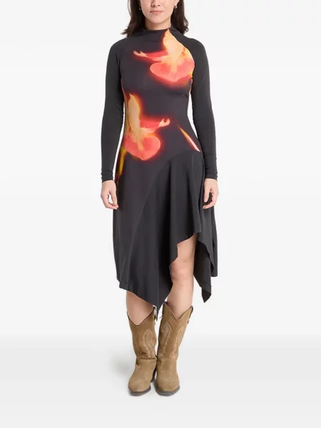 Rochie Desigual cu model floral cu imagine asimetrică negru