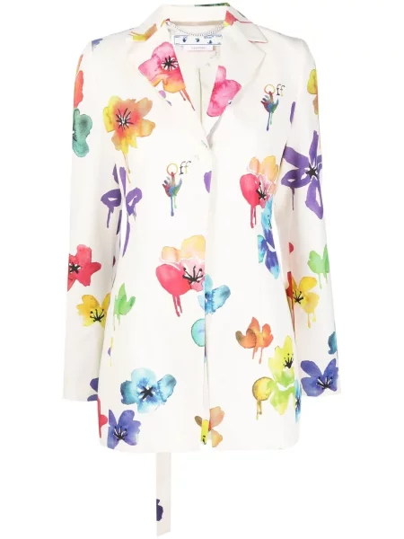 Sacou Off-white cu model floral cu imagine alb