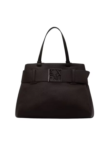 Armani Exchange torebka shopper z imitacji skóry brązowa
