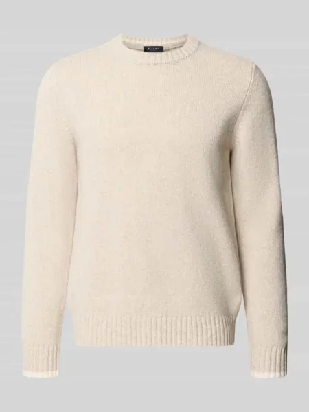 Sweter z dzianiny z żywej wełny z okrągłym dekoltem Maerz Muenchen biały