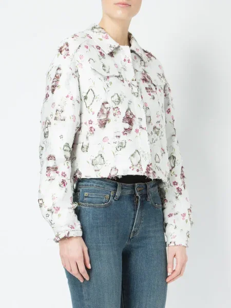Geacă Giambattista Valli zdrențuiți cu model floral alb