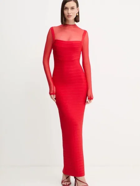 Herve Leger sukienka Ella midi dopasowana czerwony