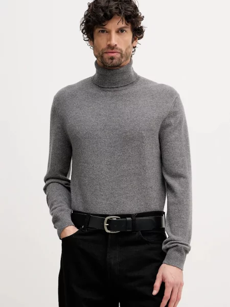 United Colors of Benetton sweter kaszmirowy lekki z golferm szary