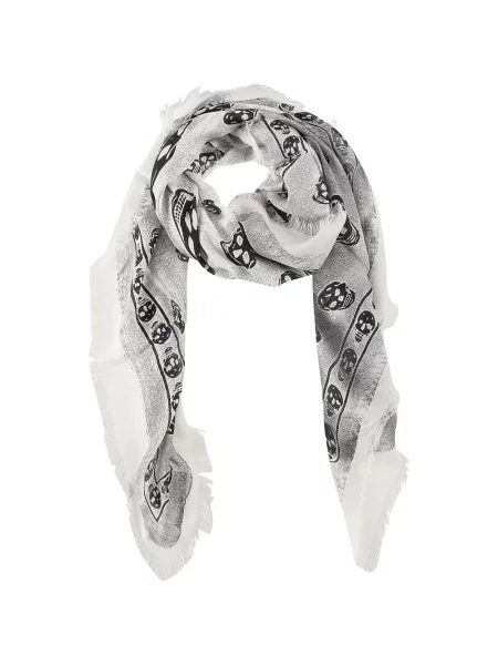Fular Alexander Mcqueen cu franjuri alb
