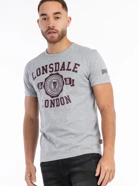 LONSDALE Tricou Murrister maro închis / amestecat gri