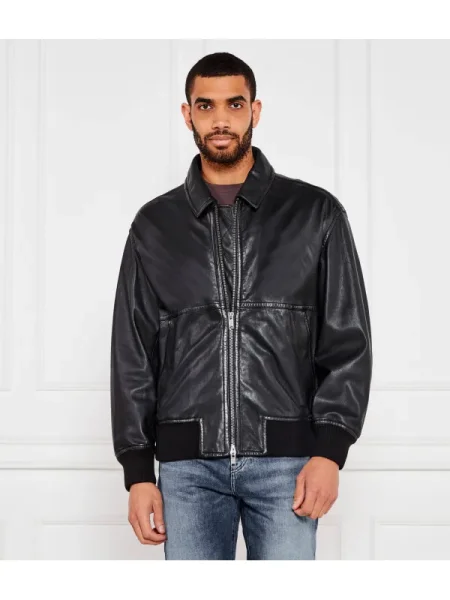 BOSS ORANGE De piele geacă Joberg | Relaxed fit negru