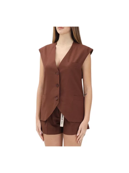 Lniana kamizelka Gaëlle Paris brązowa