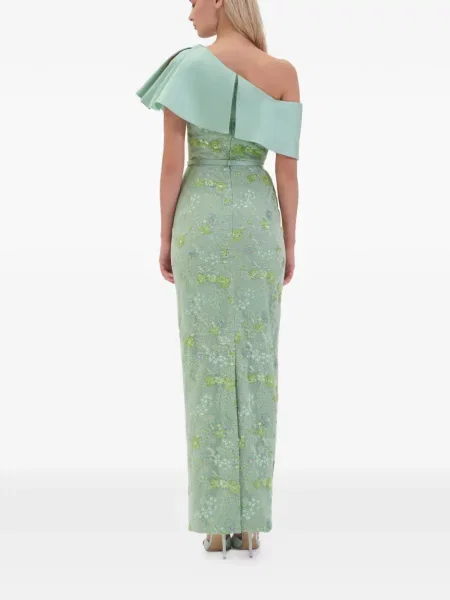 Květinové oblekové maxi šaty Rami Al Ali s korálky zelené