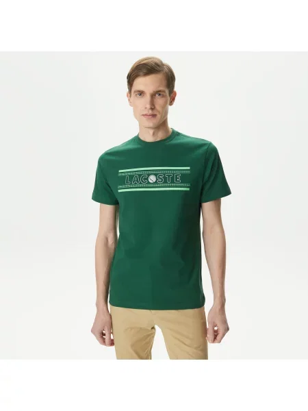 Lacoste Koszulka O Regularnym Kroju Z Nadrukiem Przy Dekolcie zielony
