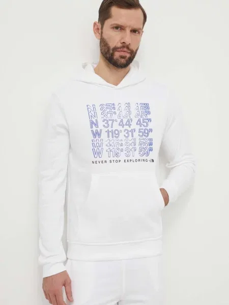 Суичър с качулка The North Face с качулка с принт бяло