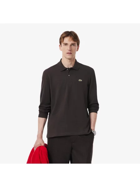 Lacoste Polo Klasyczny Krój Długi Rękaw brązowe