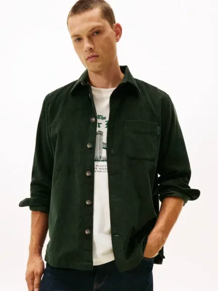 Tommy Hilfiger De catifea reiată cămașă verde