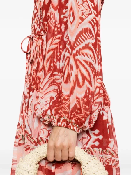 Rochie maxi Farm Rio cu imagine cu imprimeu tropical de costum roșu