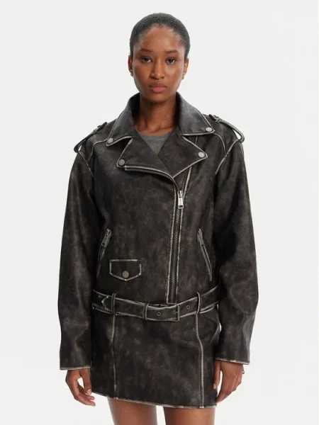Guess Яке от имитация на кожа Сив черно
