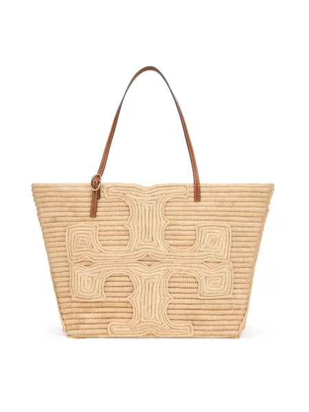Torba plażowa Tory Burch skórzana beżowa
