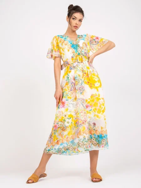 Rochie midi Fashionhunters cu imagine până la genunchi de costum alb