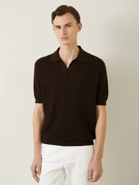 Zegna Pletené Polo Tričko tmavě hnědá