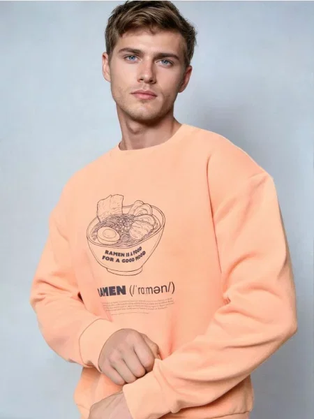 Sinsay Bluza crewneck z nadrukiem pomarańczowy