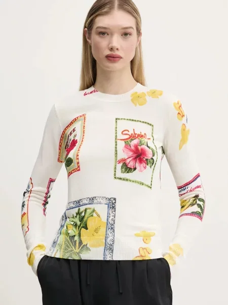 Pulover s primesjo lanu Desigual TAMPERE bež