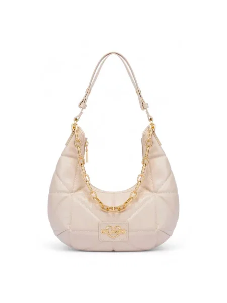 Torebka hobo Love Moschino w geometryczne wzory beżowa