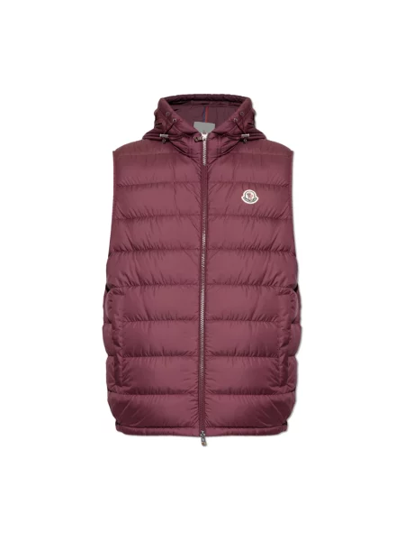 Kamizelka puchowa Moncler z kapturem czerwona