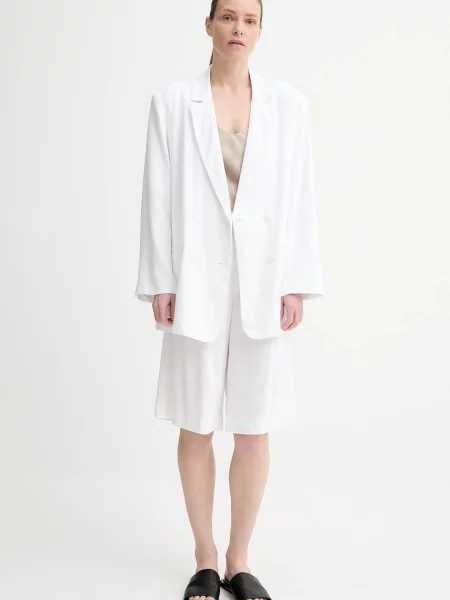 Шорти з домішкою льону Gestuz однотонна висока посадка білий