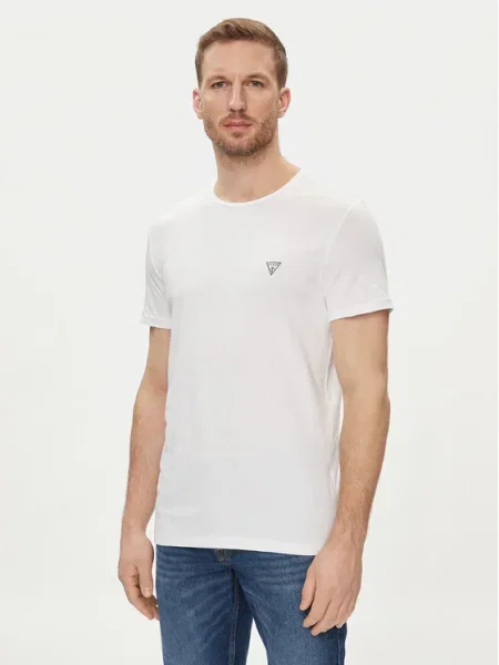 Тениска Guess CALEB с изчистен дизайн бяло