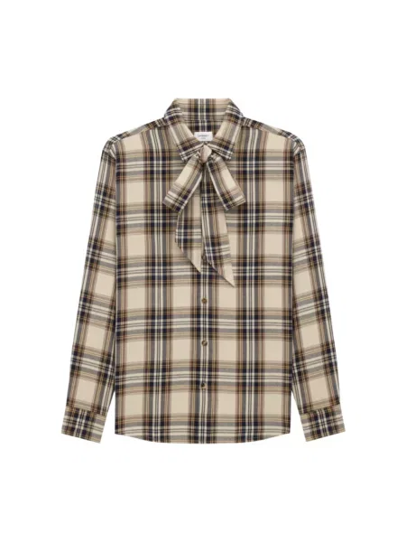 Wielobarwność koszula Saint Laurent z kokardką w kratkę