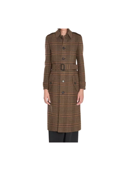 Trencz Saint Laurent wełniany w pepitkę beżowy