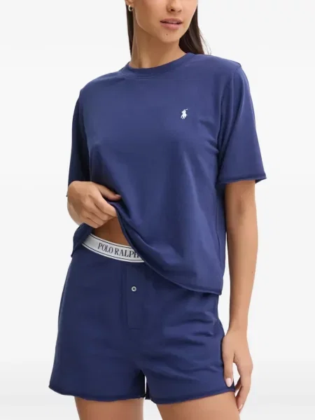 Tricou polo Polo Ralph Lauren cu autograf din piele cu glugă albastru