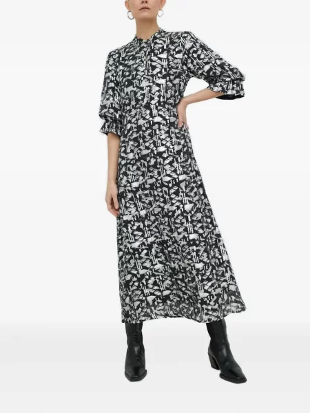Rochie midi Bruuns Bazaar cu imagine cu imprimeu geometric până la genunchi negru