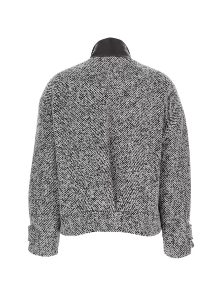 Geanta de piele Merci cu model herringbone gri