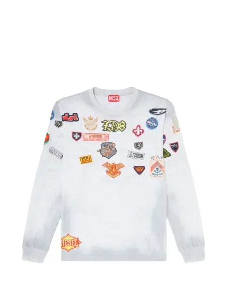 Lung tricou Diesel cu imagine alb