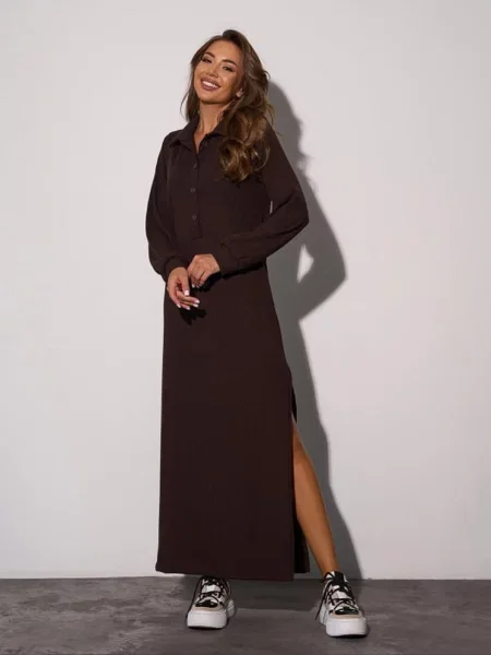 Сукня максі ISSA Plus темно-коричневий комбінований верх коричнева