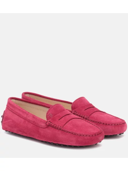 Pantofi loafer Tod's din piele de căprioară roz