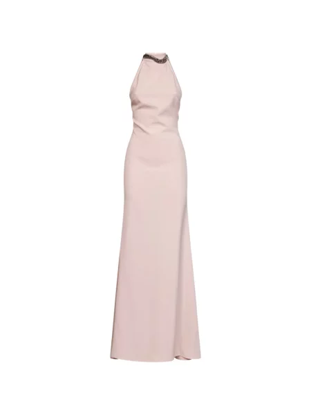 Rochie maxi Alina cu gât halter roz