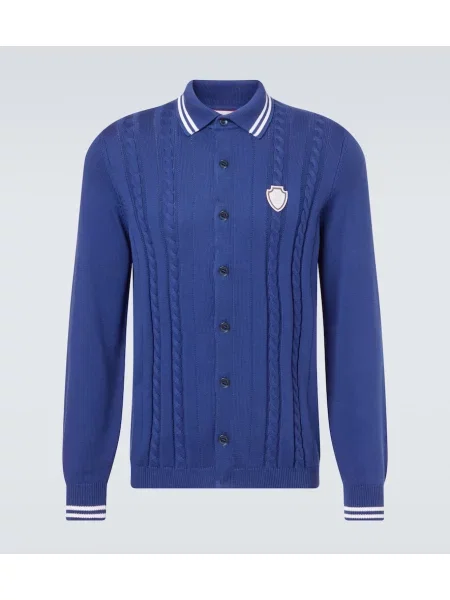 Cardigan Brunello Cucinelli cu broderie tricotate albastru